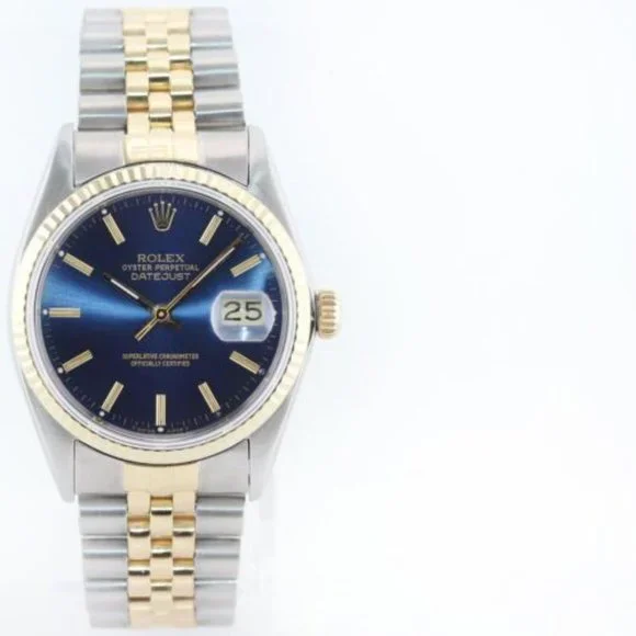 Rolex DateJust 36mm 16013 Two Tone 18k Gold Jubilee Blue Dial